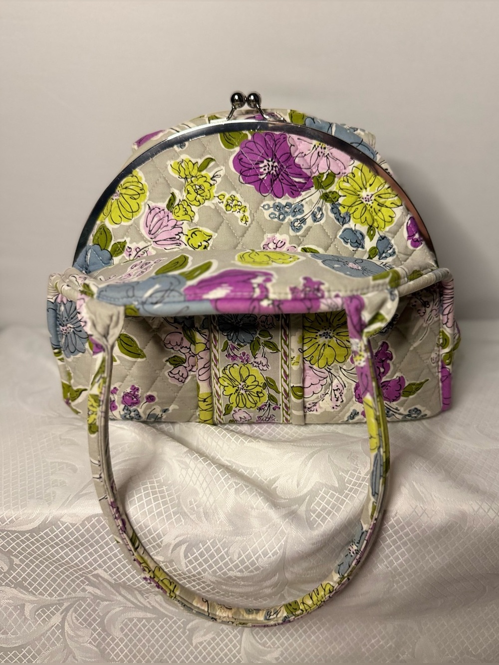 Vera Bradley Quilted Floral Frame Satchel-Retired Pattern- Double Compartment - Picture 6 of 16